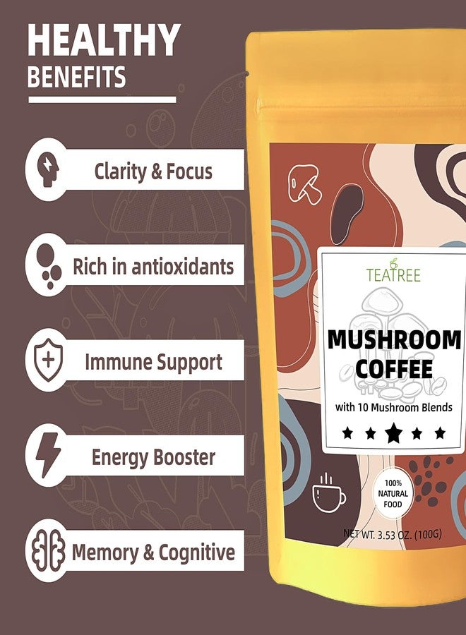 Teatree Mushroom Coffee, 10 Mushrooms (Lion's Mane, Reishi, Chaga, Cordyceps, Turkey Tail & Other) Mix with Arabica Instant, Energy, Focus, and Immune Boosting Coffee - Image 5