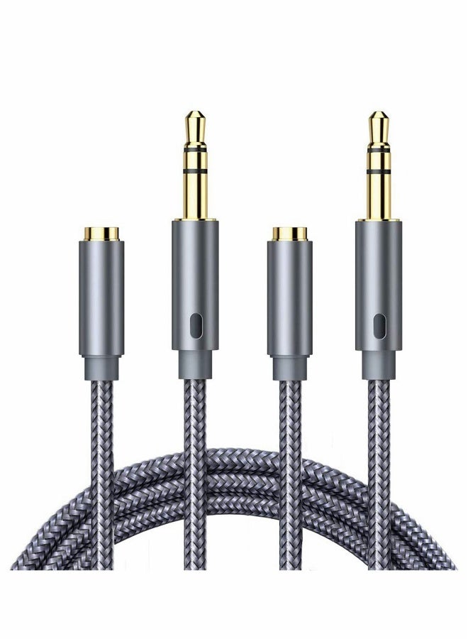 Audio Extension Cable, Headphone Male to Female Aux Adapter Hi-Fi Sound Stereo Extender Cord for Headset, iPhone, iPad, Smartphones, Tablets & More (Grey, 2-Pack, 2Meter)  - Image 1
