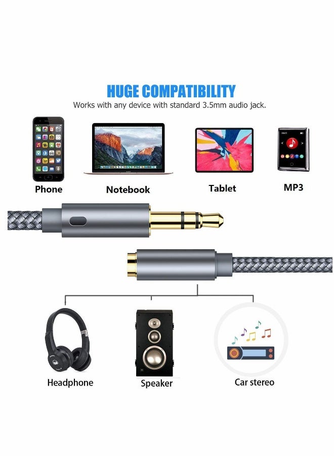 Audio Extension Cable, Headphone Male to Female Aux Adapter Hi-Fi Sound Stereo Extender Cord for Headset, iPhone, iPad, Smartphones, Tablets & More (Grey, 2-Pack, 2Meter)  - Image 3