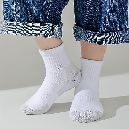 EPEIUS Kids Boys/Girls' Cushioned Socks Thick Cotton Quarter Athletic Running Socks Ankle Sports 6 Pack 10-14 YearsWhite/Platinum - Image 4
