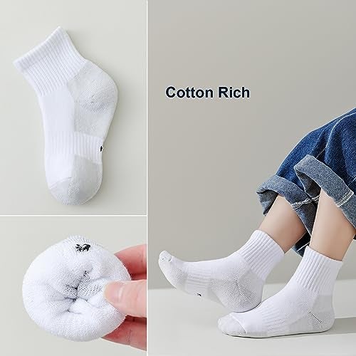 EPEIUS Kids Boys/Girls' Cushioned Socks Thick Cotton Quarter Athletic Running Socks Ankle Sports 6 Pack 10-14 YearsWhite/Platinum - Image 5