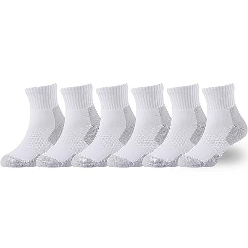 EPEIUS Kids Boys/Girls' Cushioned Socks Thick Cotton Quarter Athletic Running Socks Ankle Sports 6 Pack 10-14 YearsWhite/Platinum - Image 1