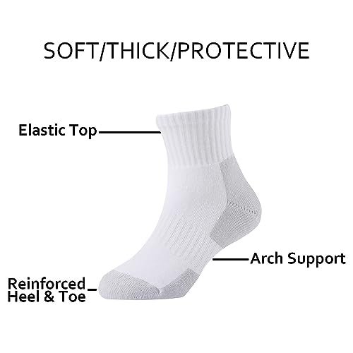 EPEIUS Kids Boys/Girls' Cushioned Socks Thick Cotton Quarter Athletic Running Socks Ankle Sports 6 Pack 10-14 YearsWhite/Platinum - Image 3