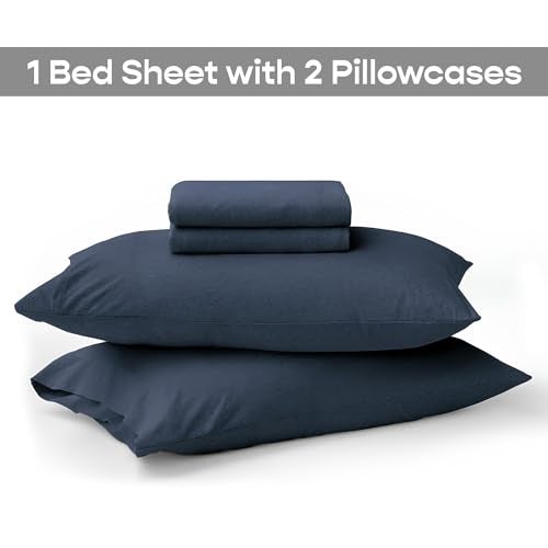 SleepyCat Jersey Fitted Sheet with 2 Complimentary Standard Pillow Cases | Knitted Jersey Fabric | Wrinkle and Iron Free Fitted Sheet Solid Set, Midnight Blue (Queen Size, 78x60), 140 TC - Image 3