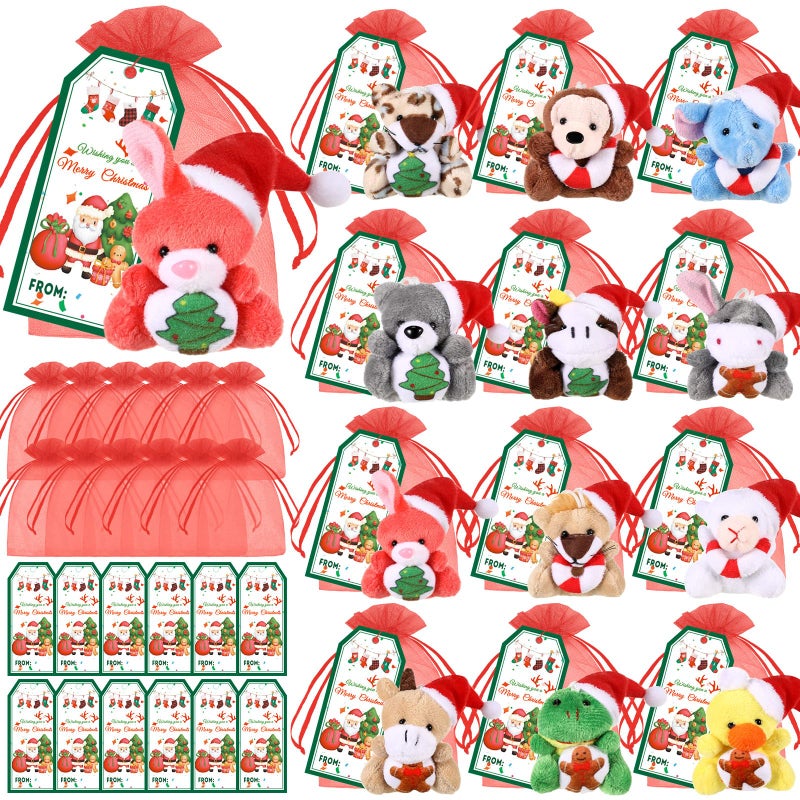 Wiwiqing 36 Pcs Christmas Mini Stuffed Animals Gifts Set 12 Christmas Plush Animals 12 Cards 12 Bags Xmas Small Plush Keychains Exchange Gift Toys for Friend Family Xmas Party Favors Goodie Bag Filler - Image 3