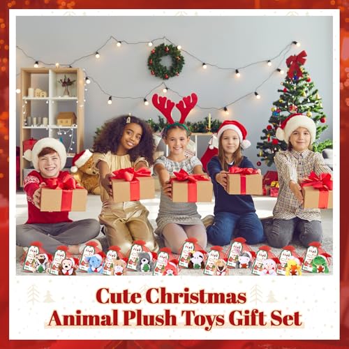 Wiwiqing 36 Pcs Christmas Mini Stuffed Animals Gifts Set 12 Christmas Plush Animals 12 Cards 12 Bags Xmas Small Plush Keychains Exchange Gift Toys for Friend Family Xmas Party Favors Goodie Bag Filler - Image 5
