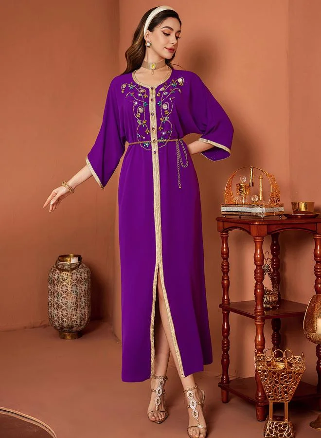 تايك تو Women Purple Rhinestone Embellished Jalabiya