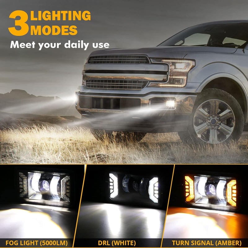 Auxbeam أضواء الضباب LED المحسّنة من أوكسبيم لفورد F150 2015-2020 - 50 واط، أكثر سطوعًا بنسبة 200% مع ضوء التشغيل النهاري وإشارة الانعطاف، معتمدة من DOT، مقاومة للماء - Image 2