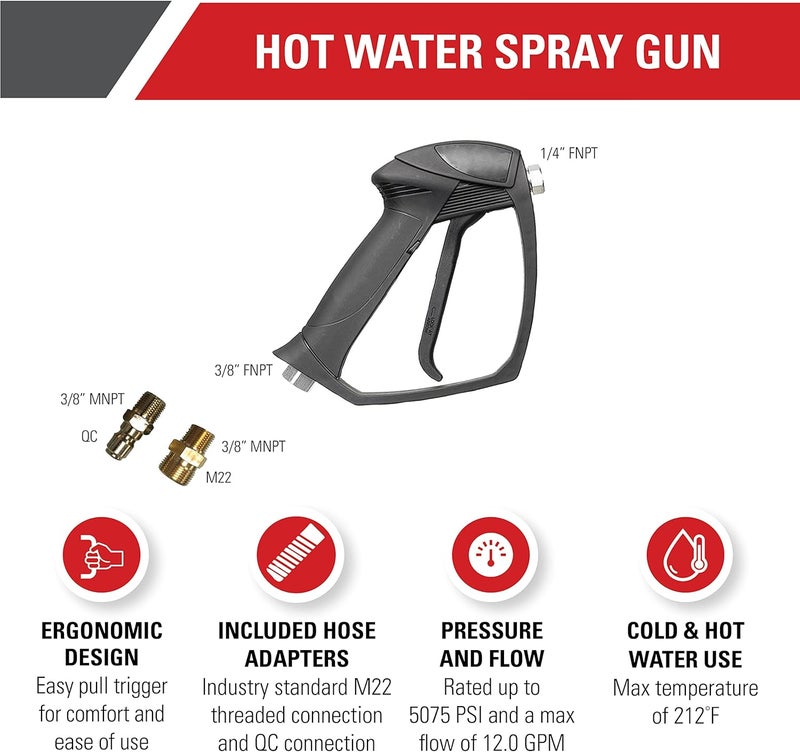 Simpson Cleaning 80178 Universal Hot Water Gun with M22 and QC Adaptors, Rated Up to 5075 PSI, Plain - Image 2