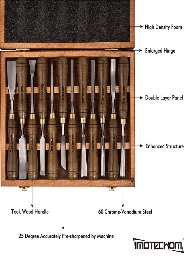 IMOTECHOM 12-Pieces Woodworking Wood Carving Tools Chisel Set with Wooden Box, Razor Sharp CR-V 60 Steel Blades - Image 2