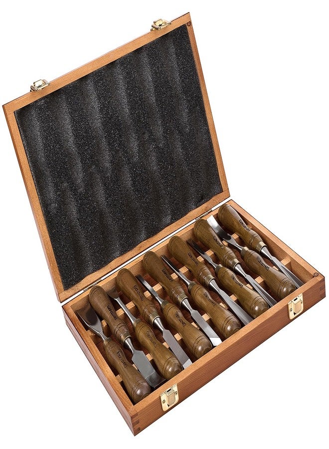IMOTECHOM 12-Pieces Woodworking Wood Carving Tools Chisel Set with Wooden Box, Razor Sharp CR-V 60 Steel Blades - Image 1