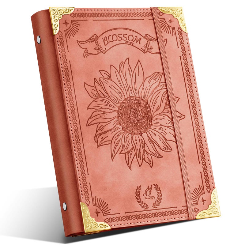 Ovesmusl Sunflower PU Leather A5 Binder 6 Ring Refillable Journal Cover No Inserts A5 Planner Binder Loose Leaf Binder for Notebook 5.7â€x8.3â€ with Elastic Closure, Green - Image 1