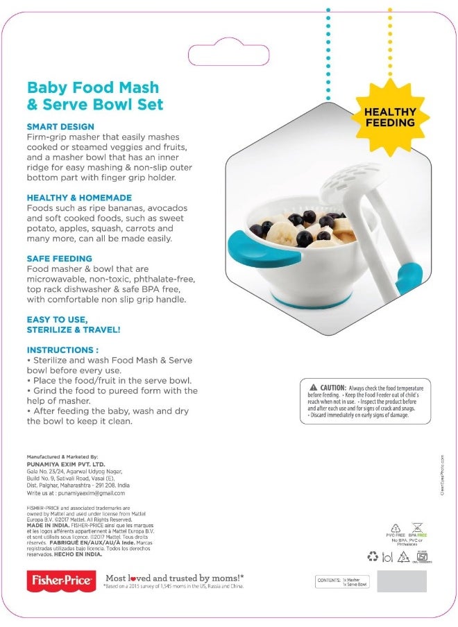 Fisher-Price Baby Food Mash and Serve Bowl Set - Blue