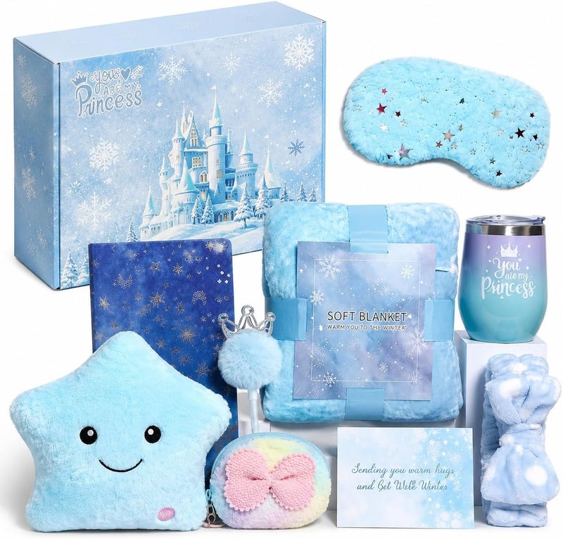 SHAHNARO Unicorn Toys for Girls Age 6–10 | Star Gift Box Set for Girls | Birthday Gifts for Girl | Baby Gift Set with Blue Blanket, Eye Mask, Notebook, and Tumbler (Blue) - Image 1