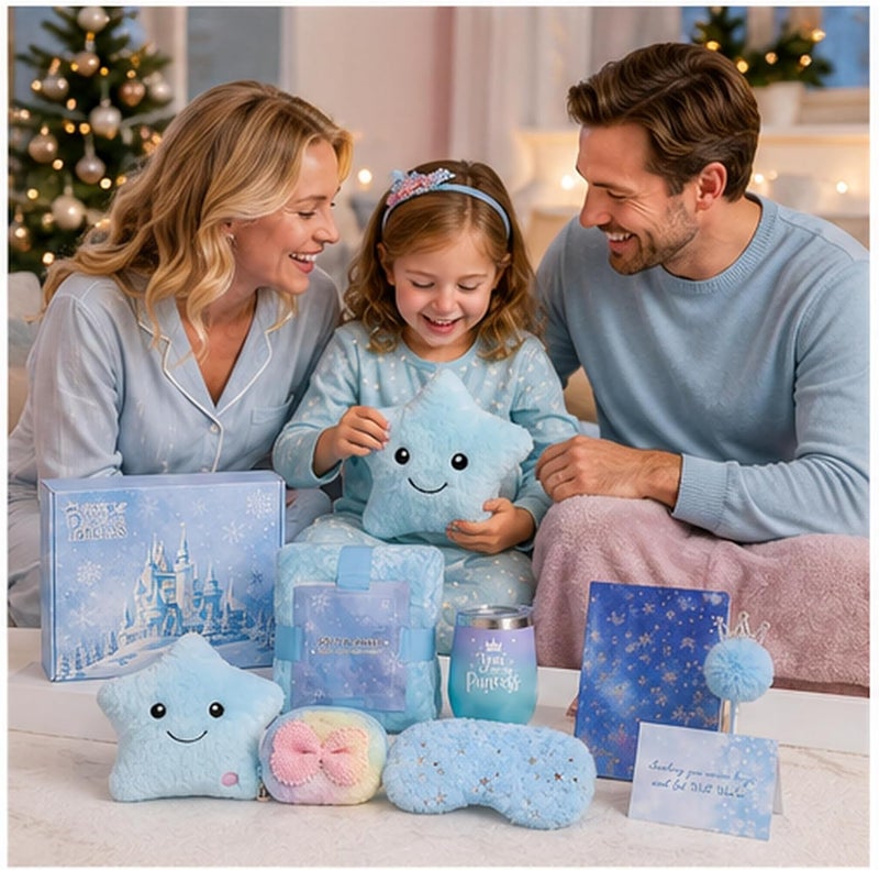 SHAHNARO Unicorn Toys for Girls Age 6–10 | Star Gift Box Set for Girls | Birthday Gifts for Girl | Baby Gift Set with Blue Blanket, Eye Mask, Notebook, and Tumbler (Blue) - Image 4