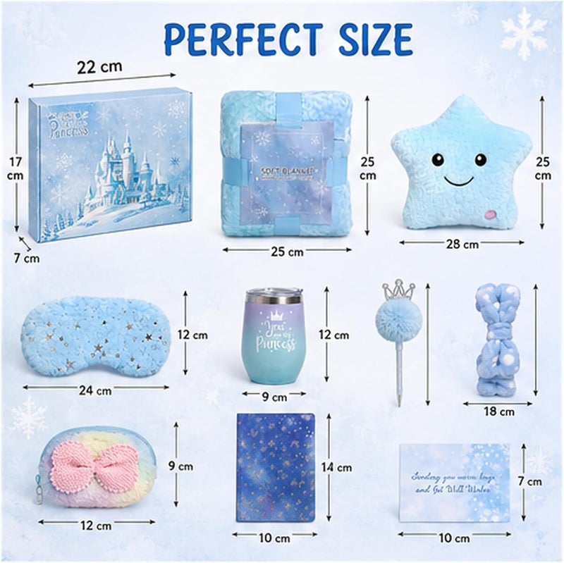 SHAHNARO Unicorn Toys for Girls Age 6–10 | Star Gift Box Set for Girls | Birthday Gifts for Girl | Baby Gift Set with Blue Blanket, Eye Mask, Notebook, and Tumbler (Blue) - Image 3