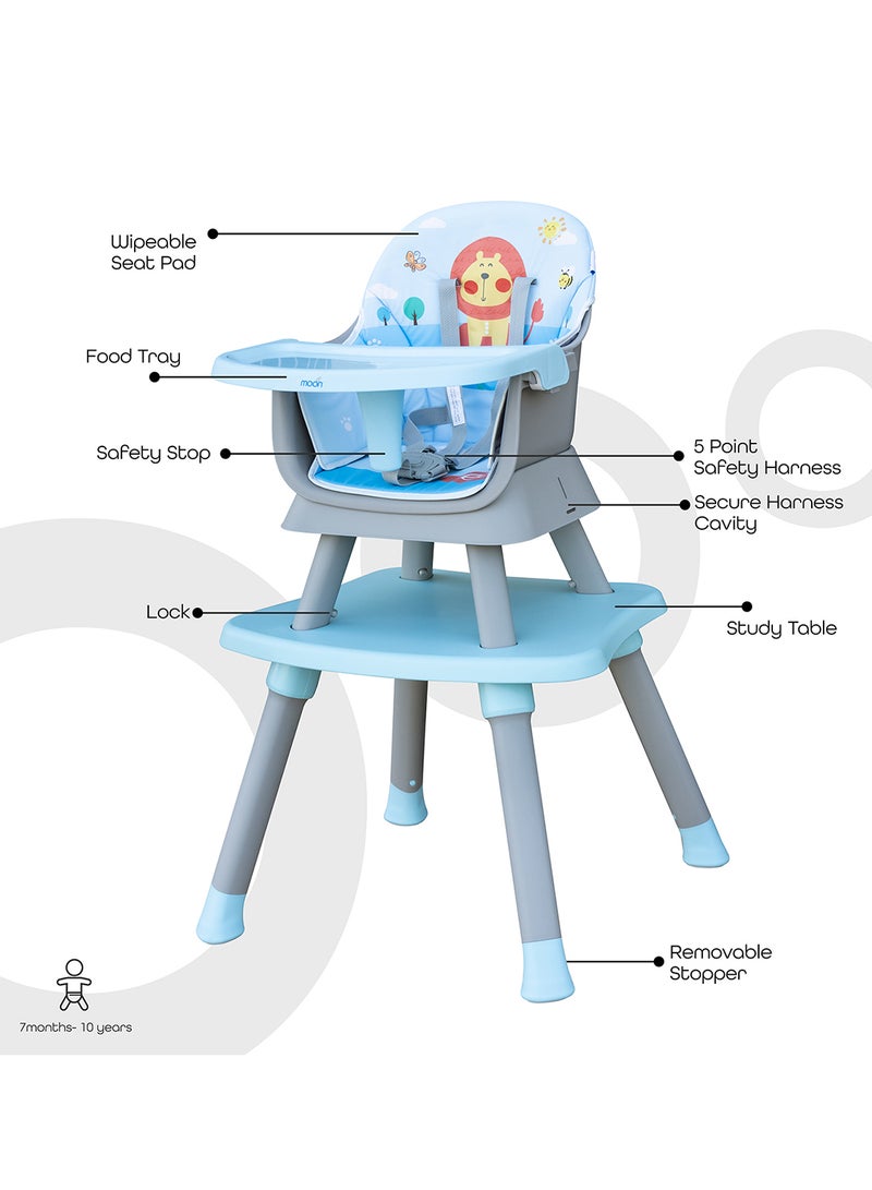 Moon 6 In 1 High ChairDining Booster Seat,Dining Chair, Study Desk, Block Toy Table, Baby Feeding Chair, Removable Tray- Blue - Image 5