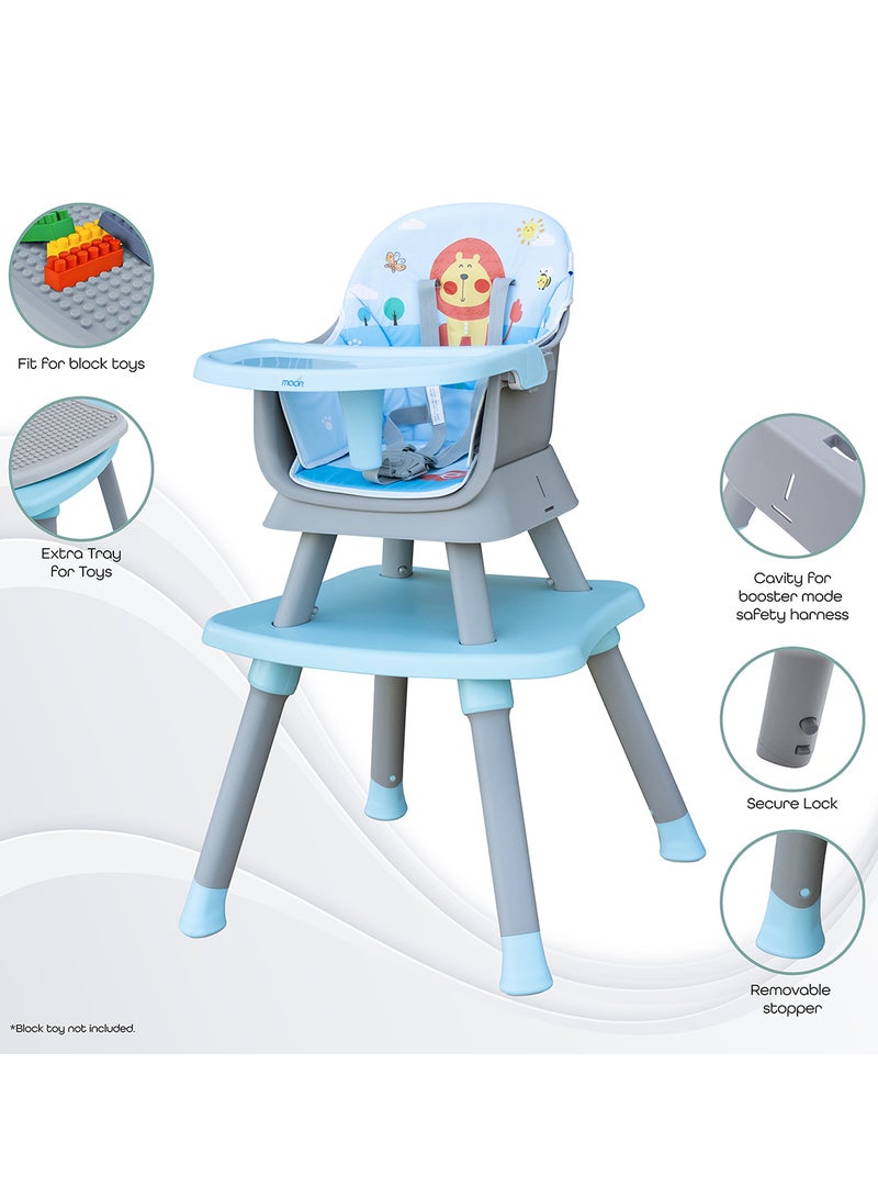 Moon 6 In 1 High ChairDining Booster Seat,Dining Chair, Study Desk, Block Toy Table, Baby Feeding Chair, Removable Tray- Blue - Image 4