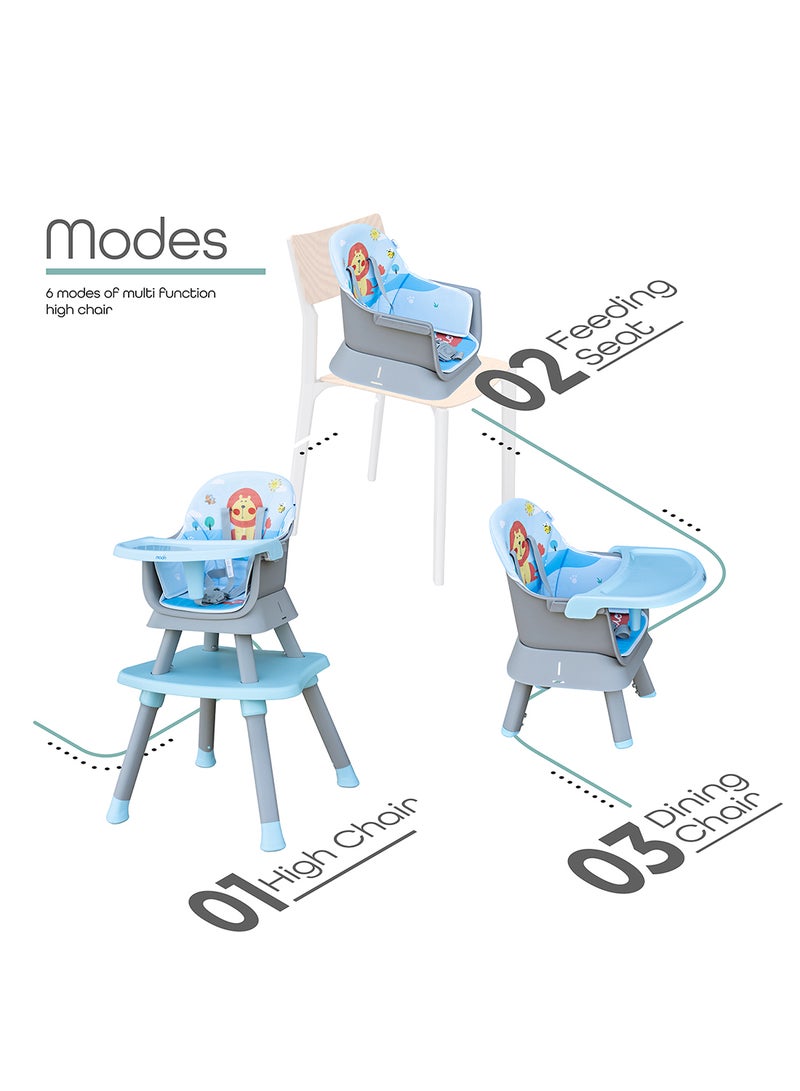 Moon 6 In 1 High ChairDining Booster Seat,Dining Chair, Study Desk, Block Toy Table, Baby Feeding Chair, Removable Tray- Blue - Image 2