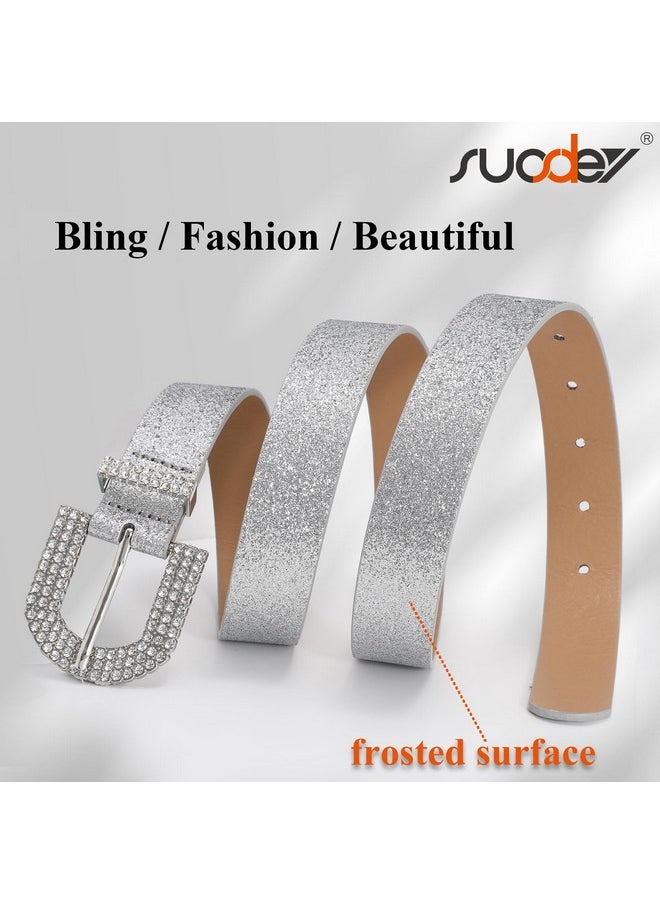 Suosdey - Women Rhinestone Buckle Belt Bling Fashion Girls Soft Faux Leather Belt For Jeans Pant Dress Sweater - Image 1