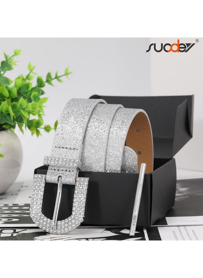 Suosdey - Women Rhinestone Buckle Belt Bling Fashion Girls Soft Faux Leather Belt For Jeans Pant Dress Sweater - Image 1