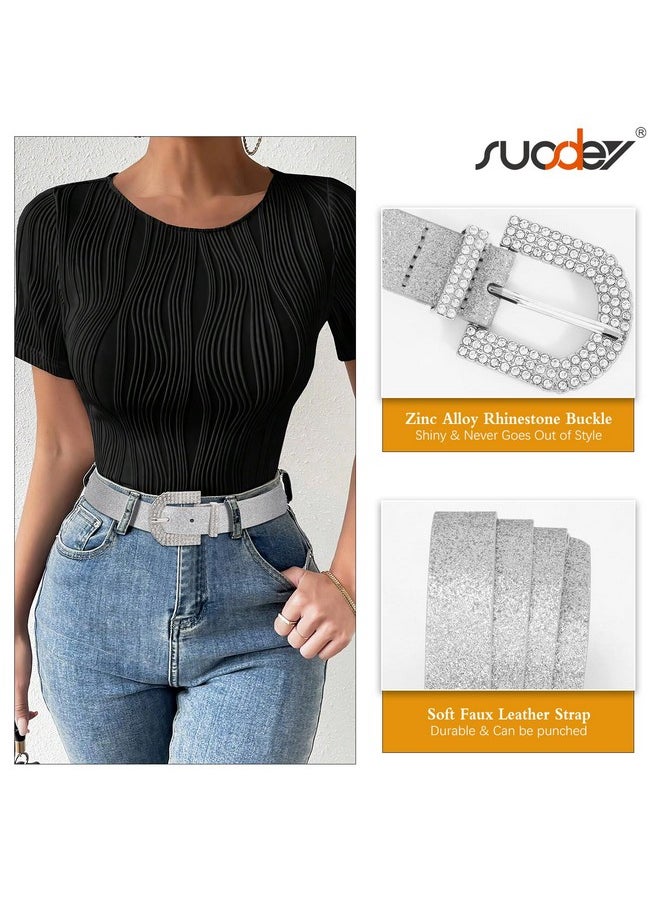 Suosdey - Women Rhinestone Buckle Belt Bling Fashion Girls Soft Faux Leather Belt For Jeans Pant Dress Sweater - Image 1