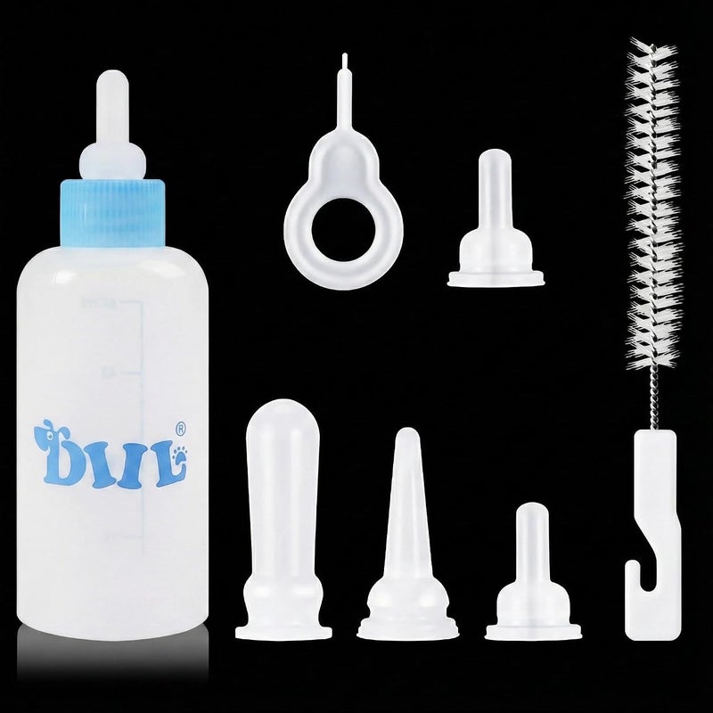 OneNine Fade proof Pet Feeding Bottle Kit for Kitten Puppy, 8pcs Pets Nursing Kit for Small Animals, Kitten Milk Bottle Puppy Milk Feeder with Replacement Nipples Pet Feeder Set for Newborn Dogs & Cats (Blue) Wear resistant upgraded material - Image 1