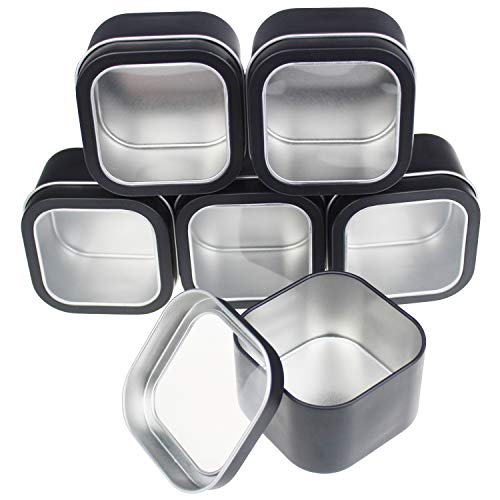 Goodma 6-Pack 8oz Empty Square Metal Tins with Clear Window for Candle Making, Candies, Gifts & Treasures, Black - Image 1