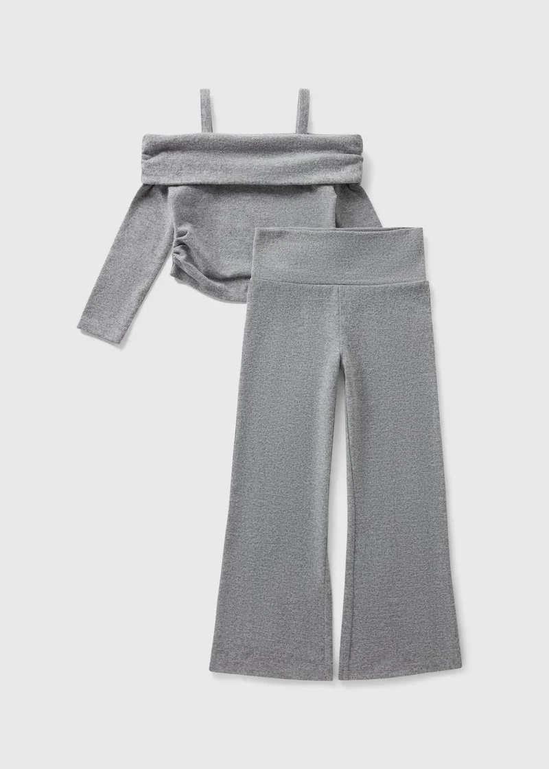 Matalan Girls Grey Knitted Bardot Set