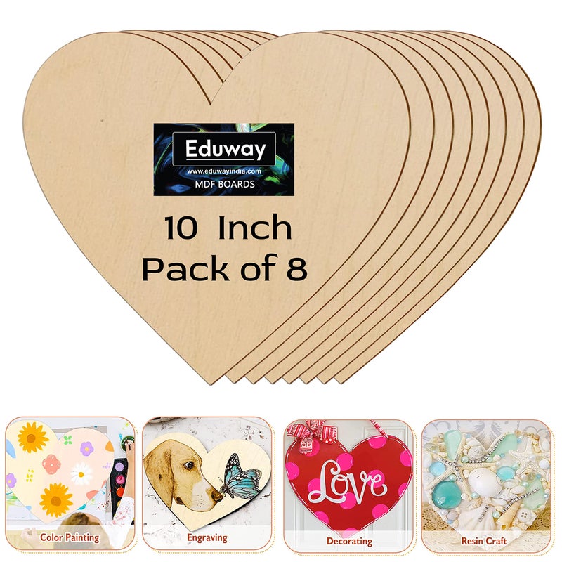 Eduway لوح MDF على شكل قلب Eduway® A2 للفنون الحرفية - 10x10 بوصة، سمك 4 مم، عبوة من 8 - كرتون صنوبر فاخر للفنانين وطلاب الفنون والحرف - قطع صلبة بأحجام صغيرة وكبيرة (25x25 سم) - Image 1