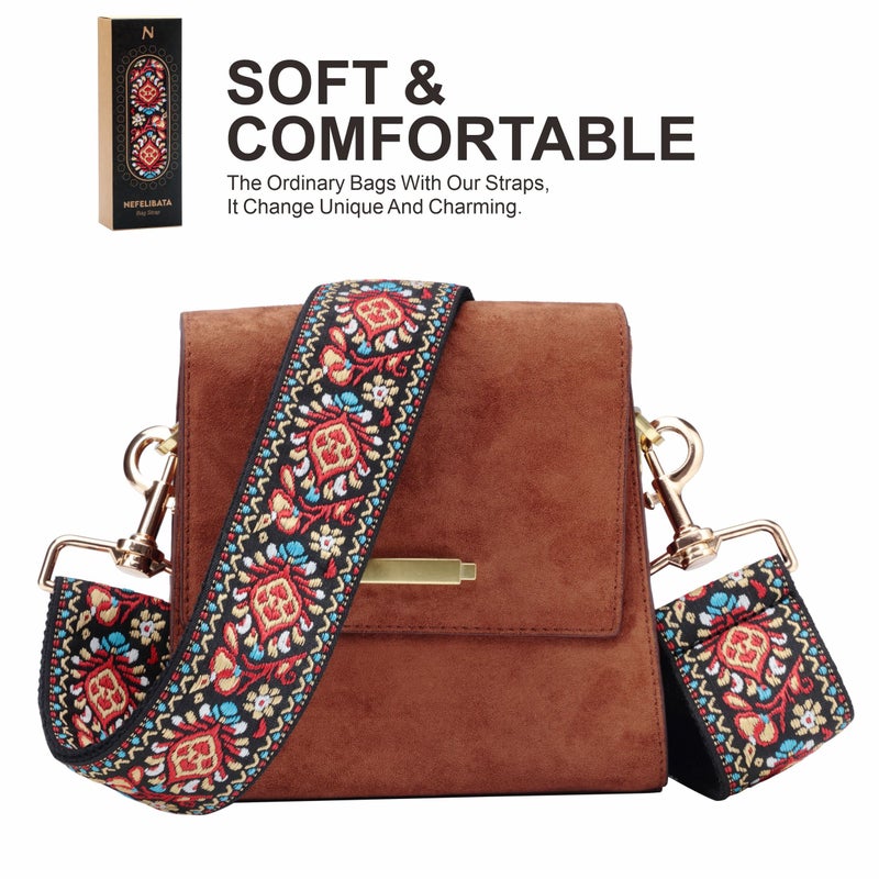 Nefelibata Purse Strap,2" Wide Shoulder Strap Adjustable Replacement,Multi-pattern Crossbody Canvas Bag Handbag Belts for Unisex Handbag,Crossbody Bags,Shoulder Bags(Red Flower) - Image 4