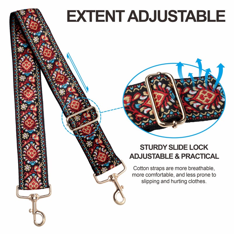 Nefelibata Purse Strap,2" Wide Shoulder Strap Adjustable Replacement,Multi-pattern Crossbody Canvas Bag Handbag Belts for Unisex Handbag,Crossbody Bags,Shoulder Bags(Red Flower) - Image 3