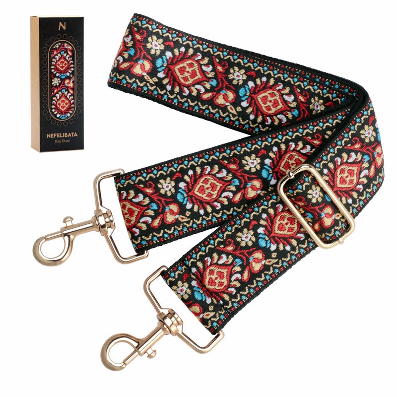 Nefelibata Purse Strap,2" Wide Shoulder Strap Adjustable Replacement,Multi-pattern Crossbody Canvas Bag Handbag Belts for Unisex Handbag,Crossbody Bags,Shoulder Bags(Red Flower) - Image 1