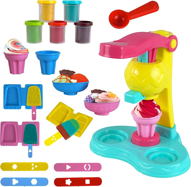 Toyshine DIY Ice Cream Clay Play Set Toy, Make Fancy Clay Ice Cream with Clay, Real Clay Vending Machine, Clay Tubs, Non Toxic