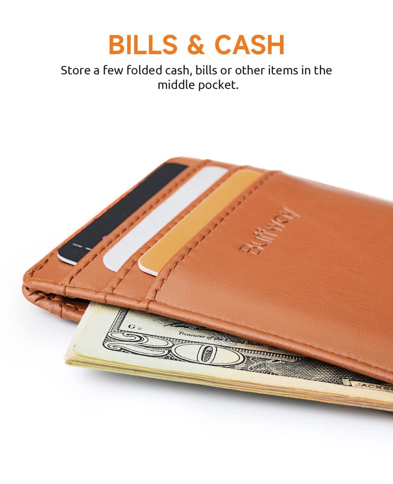 Buffway Mens Slim Wallet, Minimalist Thin Front Pocket Leather Credit Card Holder with RFID Blocking for Work Travel - Seattle Brown - Image 5