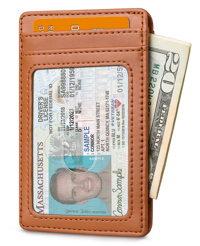 Buffway Mens Slim Wallet, Minimalist Thin Front Pocket Leather Credit Card Holder with RFID Blocking for Work Travel - Seattle Brown - Image 2