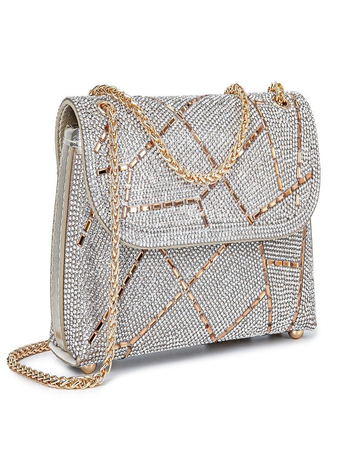 BBTT.ful Sparkly Rhinestones Evening Bag for Women Shoulder Bags Crossbody Bag Clutch Purse with Chain, Gold - Image 1
