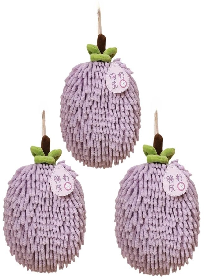 yaocoral Fuzzy Chenille Hand Towel Ball,Hanging Hand Towels for Bathroom,Kitchen Hand Towels with Hanging Loops,Quick Dry,Set of 3(Purple) - Image 1