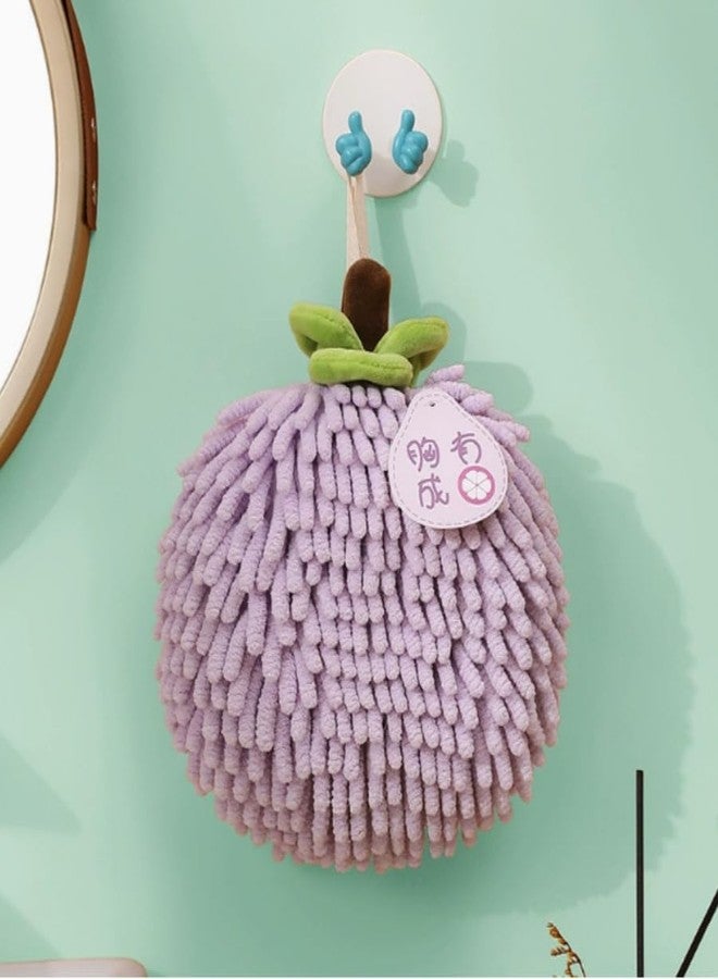 yaocoral Fuzzy Chenille Hand Towel Ball,Hanging Hand Towels for Bathroom,Kitchen Hand Towels with Hanging Loops,Quick Dry,Set of 3(Purple) - Image 3