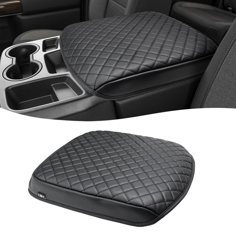 KBH Center Console Armrest Cover for Chevy Silverado GMC Sierra 2019 2020 2021 2022 2023 2024 2025 Middle Console Lid Protector Vinyl Leather Black Fits Jump Seat Console Only