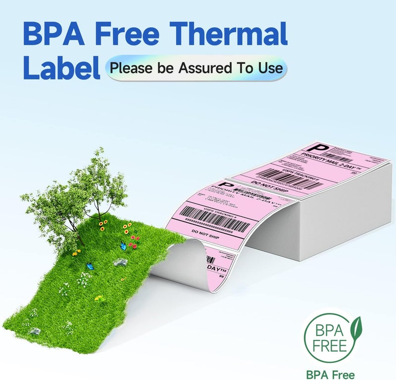 فوميمو ملصقات 241Bt - عبوات من 500 ملصق حراري 4×6 لكل ملصق مطوي، متوافق مع طابعات الملصقات 241Bt وD520Bt وB246D، ملصق شحن للأعمال والمنزل والمكتب، درجة تجارية، لون وردي - Image 3