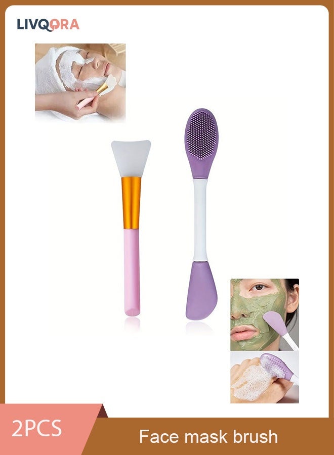 LIVQORA 2-Piece Face Mask Brush Set, Reusable Applicators for Skincare and Makeup (Pink+Purple) - Image 1