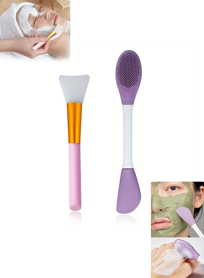 2-Piece Face Mask Brush Set, Reusable Applicators for Skincare and Makeup (Pink+Purple) - Image 1