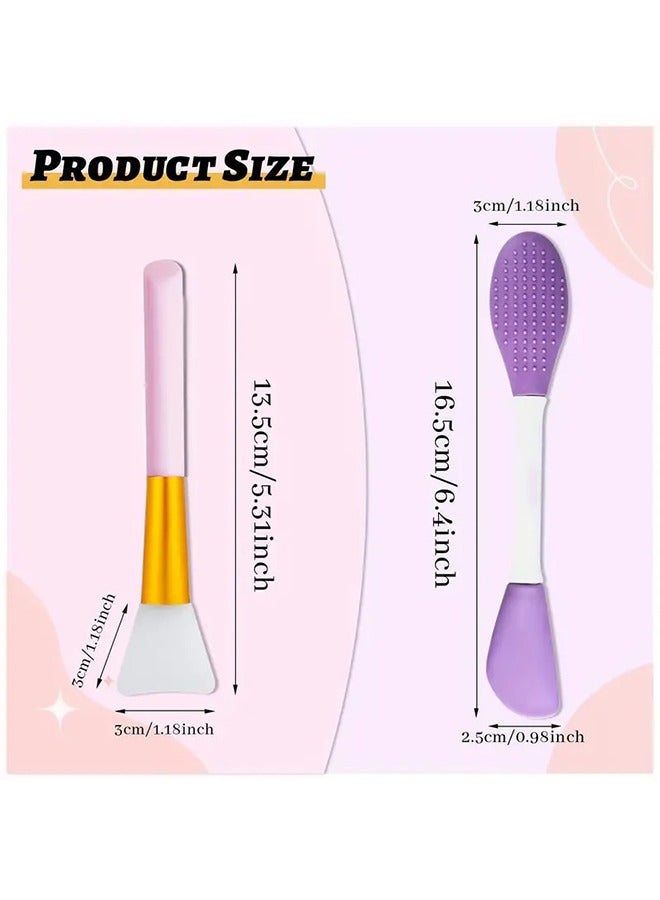 2-Piece Face Mask Brush Set, Reusable Applicators for Skincare and Makeup (Pink+Purple) - Image 2