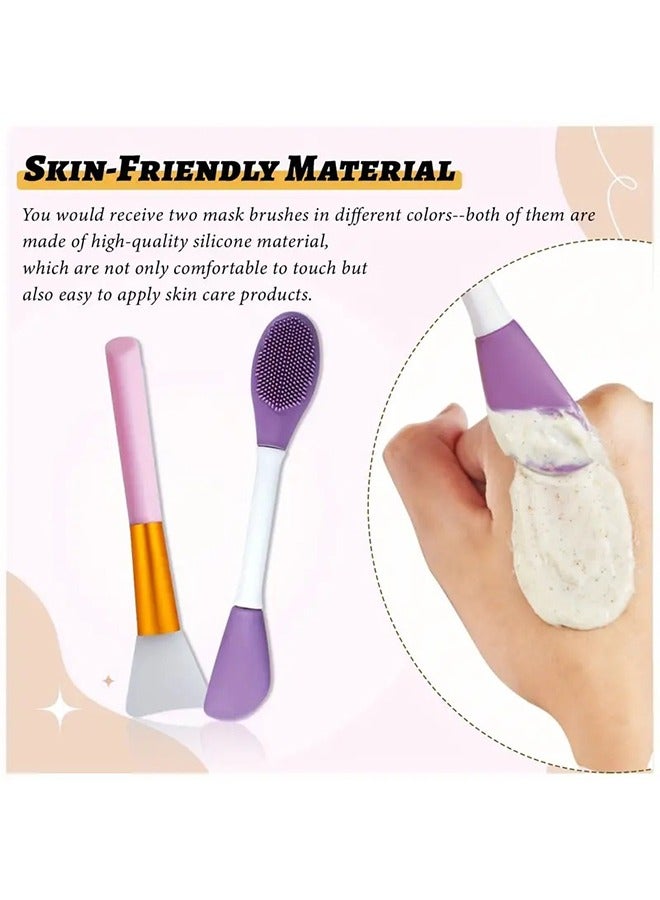 2-Piece Face Mask Brush Set, Reusable Applicators for Skincare and Makeup (Pink+Purple) - Image 5