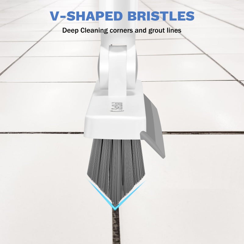 SetSail Grout Cleaner Brush with Long Handle, V-Shaped Floor Scrub Brush Swivel Grout Brush Stiff Bristle Floor Grout Scrubber for Bathroom, Tile Line, Crevice, Kitchen, Wall, Deck, Garage, White Grey - Image 3