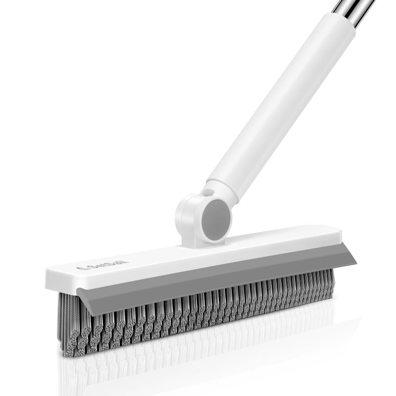 SetSail Grout Cleaner Brush with Long Handle, V-Shaped Floor Scrub Brush Swivel Grout Brush Stiff Bristle Floor Grout Scrubber for Bathroom, Tile Line, Crevice, Kitchen, Wall, Deck, Garage, White Grey - Image 1