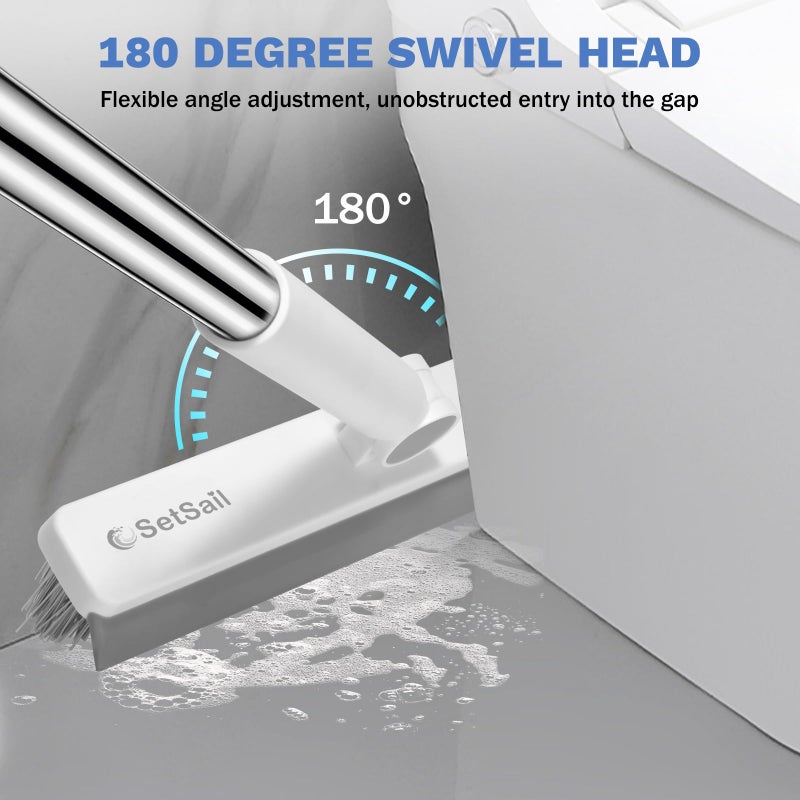 SetSail Grout Cleaner Brush with Long Handle, V-Shaped Floor Scrub Brush Swivel Grout Brush Stiff Bristle Floor Grout Scrubber for Bathroom, Tile Line, Crevice, Kitchen, Wall, Deck, Garage, White Grey - Image 5