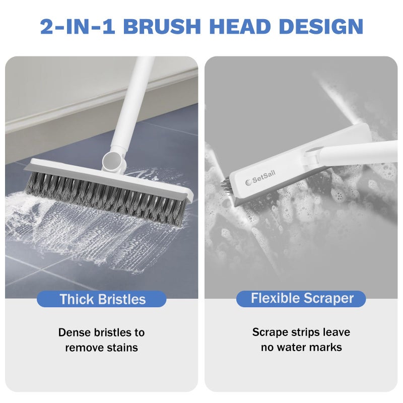 SetSail Grout Cleaner Brush with Long Handle, V-Shaped Floor Scrub Brush Swivel Grout Brush Stiff Bristle Floor Grout Scrubber for Bathroom, Tile Line, Crevice, Kitchen, Wall, Deck, Garage, White Grey - Image 4