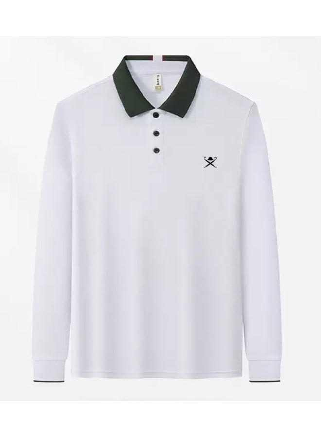 HACKETT LONDON Contrasting Lapel Long Sleeve Polo Shirt Men and Women Spring and Autumn Cotton Casual Bottom Shirt - Image 3